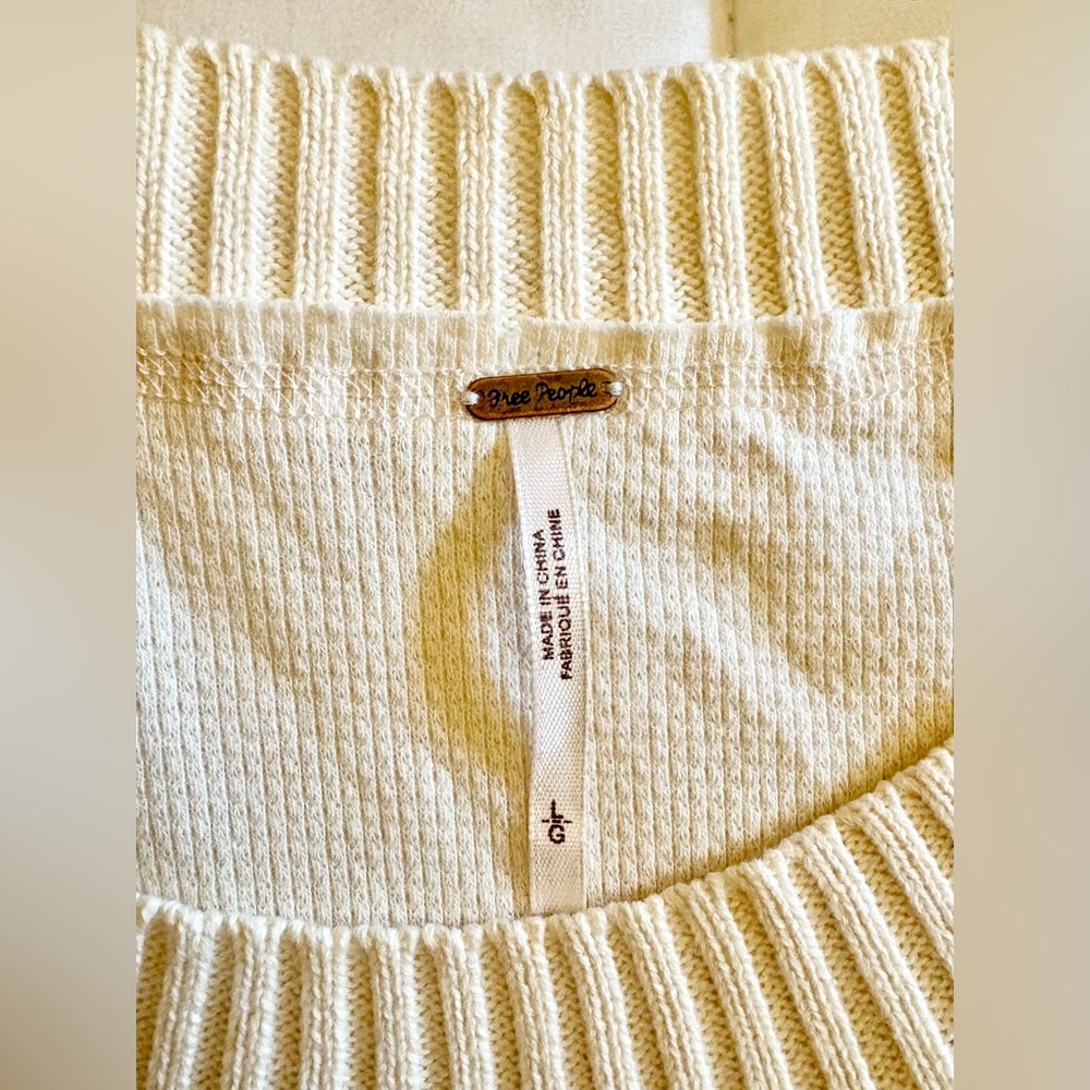 Free People Sweater Fairground Thermal Womens Large Cream Multicolor Knit Boho - Picture 6 of 8